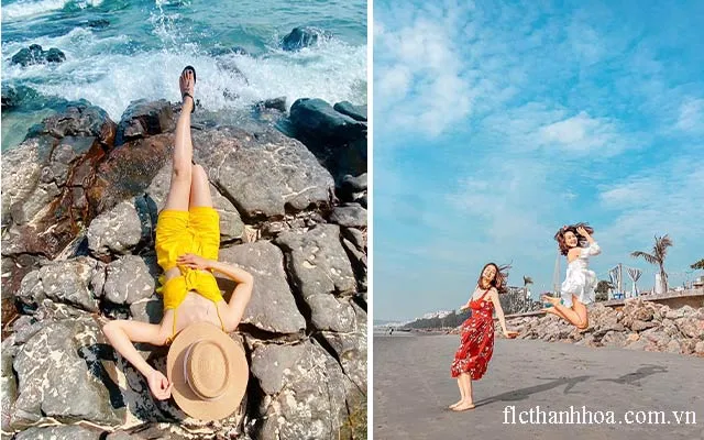 Du khách checkin bên biển Sầm Sơn